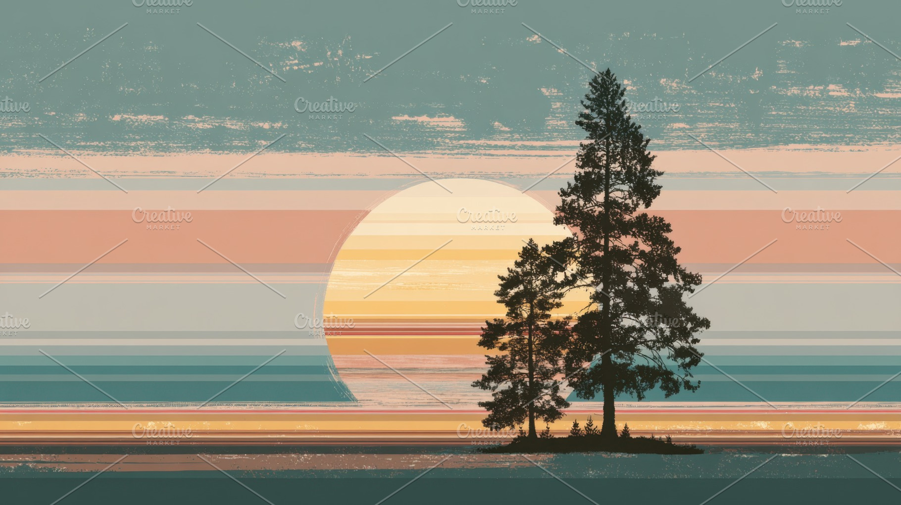 Calm sunset view over trees, a Photo by Beautiful things