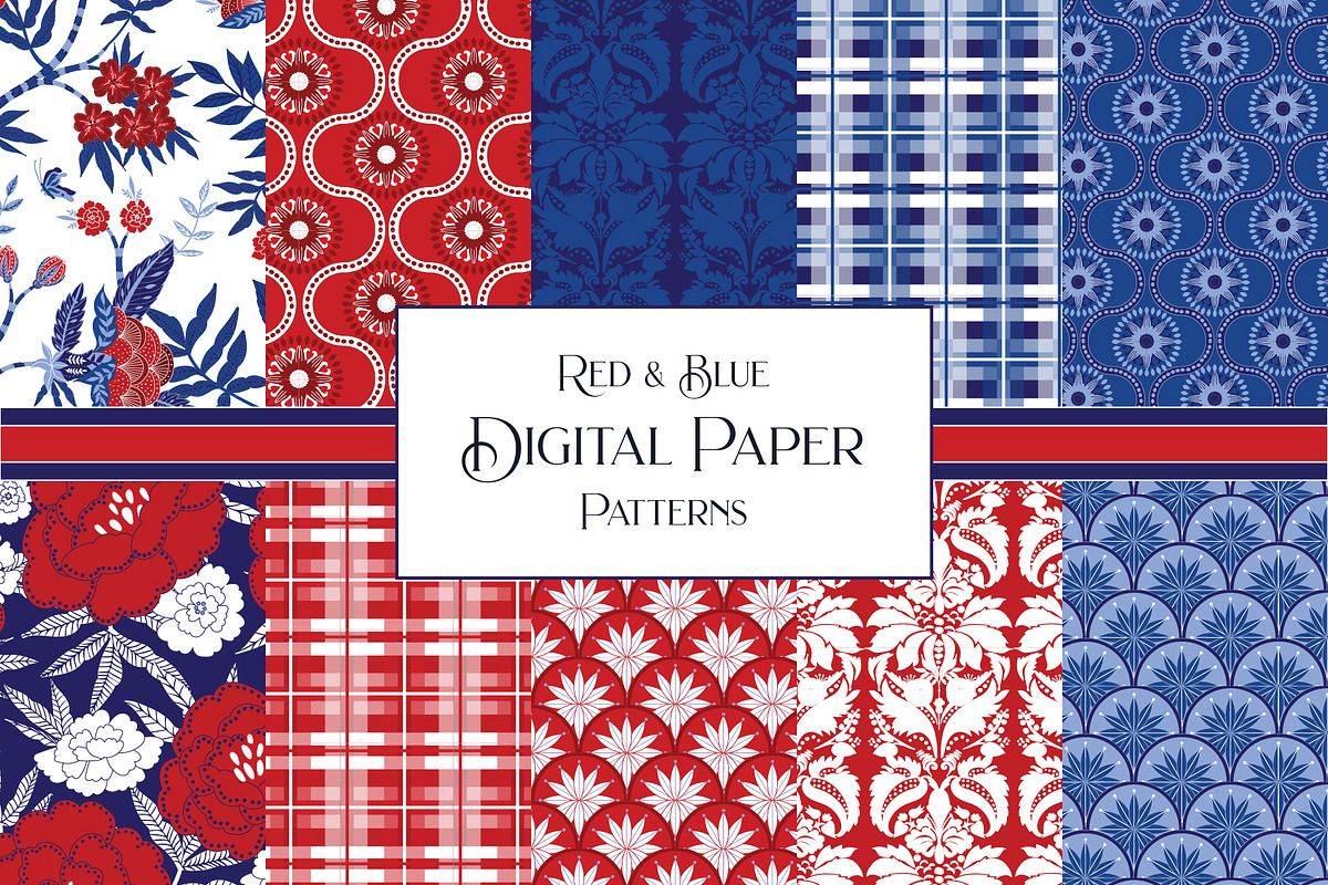 Red & Blue Digital Patterns, a Pattern Graphic by RachelStudio (Photo 1 of 6)