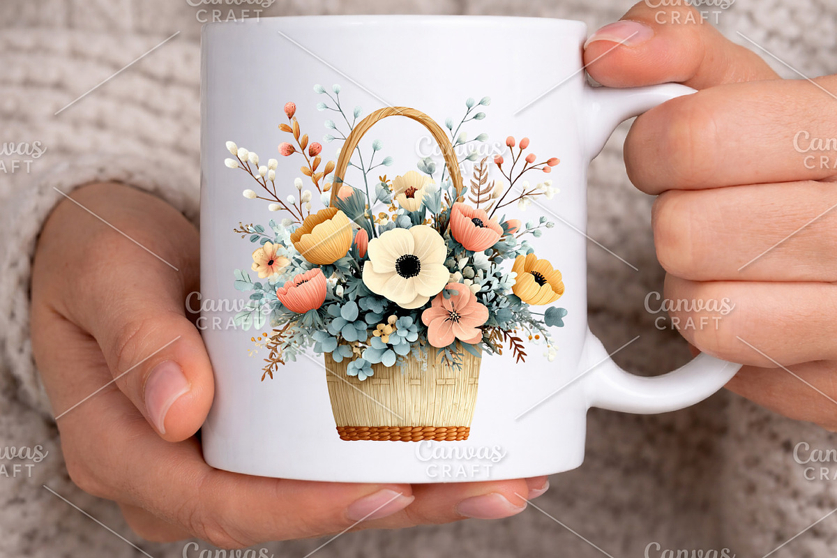 Watercolor Spring Flowers Basket PNG, an Illustration by Canvas Craft (Photo 5 of 7)