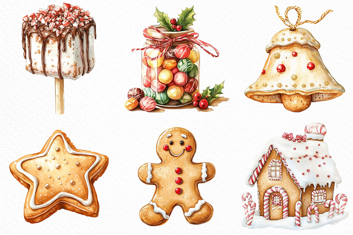 Watercolor Christmas Candy Clipart, an Illustration by Craft Nest (Photo 2 of 6)