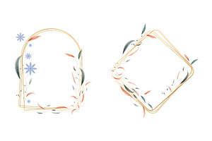Watercolor floral frames with gold, a Texture Illustration by okskukuruza
