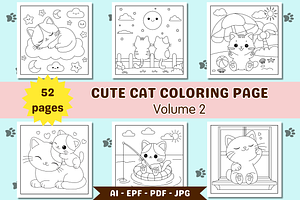 Cute Cat Coloring Pages- Volume 2, an Animal Illustration by Salaly