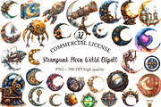 Steampunk Moon World Clipart, an Illustration by designcity5 (Thumbnail 1 of 5)