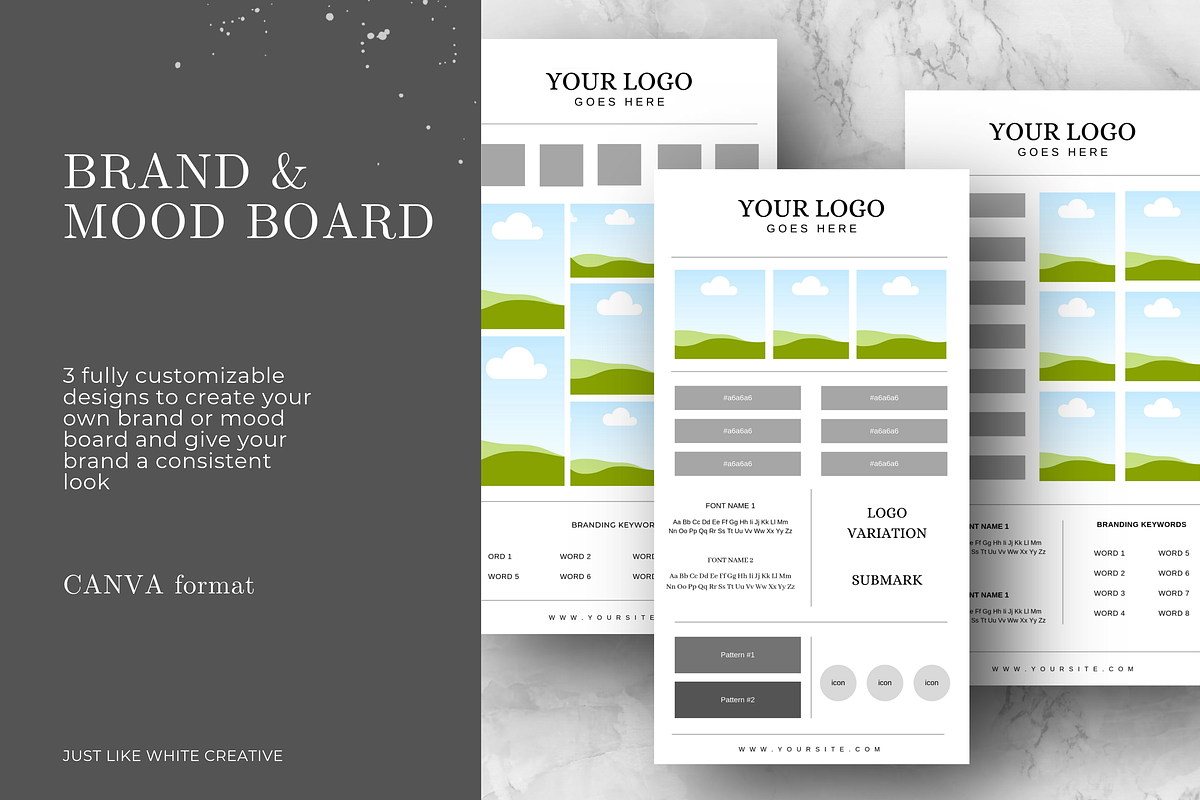Brand Board Template/Mood Board, a Branding & Logo Template by Just Like White Creative (Photo 1 of 6)