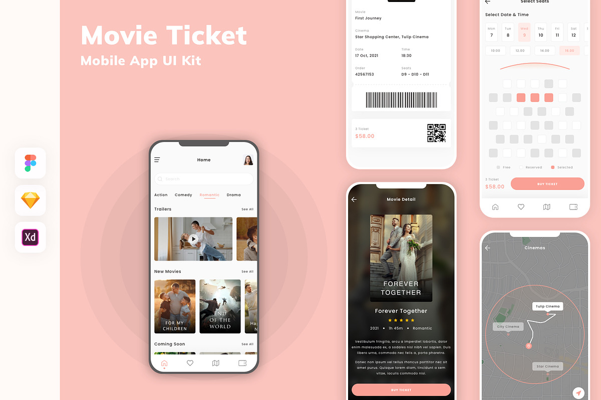 Movie Ticket Mobile App UI Kit, an UI Kit Template by uicube