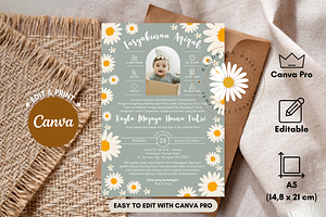 Sage Green Daisy Baby Shower Canva, an Invitation Template by Blooming Daisy