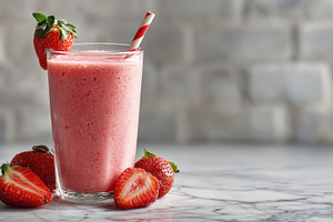 Refreshing Strawberry Smoothie in Gl, a Photo by Pixeness Studio