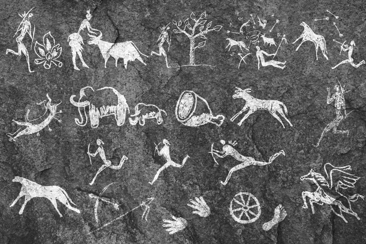 18 Cave Paintings Vector Set preview 2