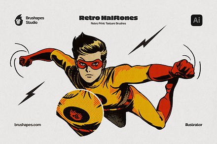 Retro Halftone Illustrator Brushes, a Brush Add-On by brushapes.com