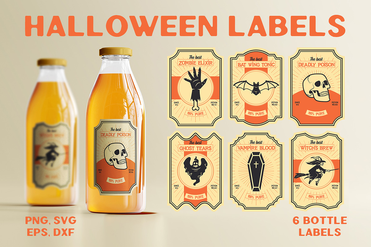 Retro Halloween Bottle Labels, a Decorative Illustration by arausidp (Photo 1 of 5)