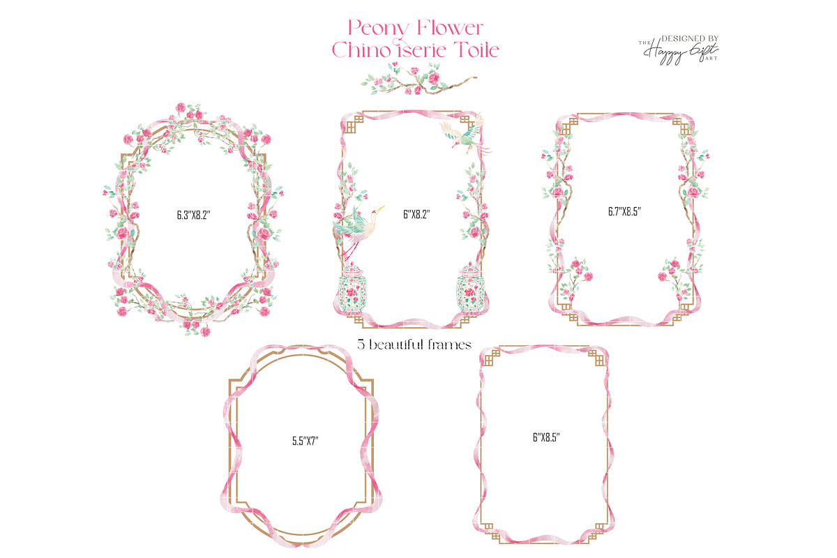 Peony chinoiserie toile cliparts, a Decorative Illustration by TheHappyGiftArt (Photo 4 of 11)