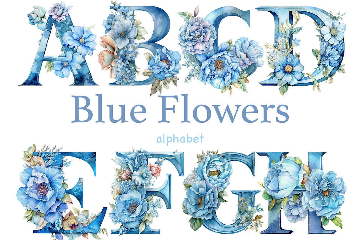 Blue Flowers Alphabet, a Decorative Illustration by GlamArtZhanna (Photo 5 of 5)