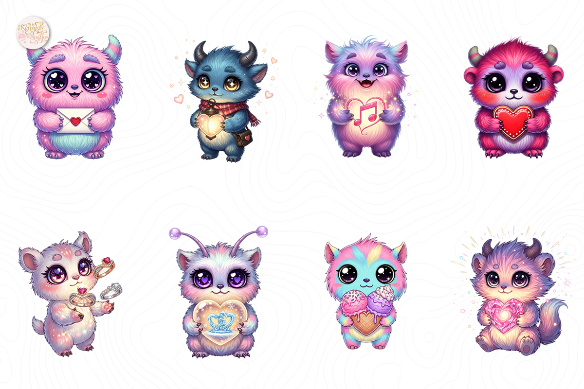 Cute Valentine Monster PNG Clipart, an Animal Illustration by KennedyStudio (Photo 2 of 5)