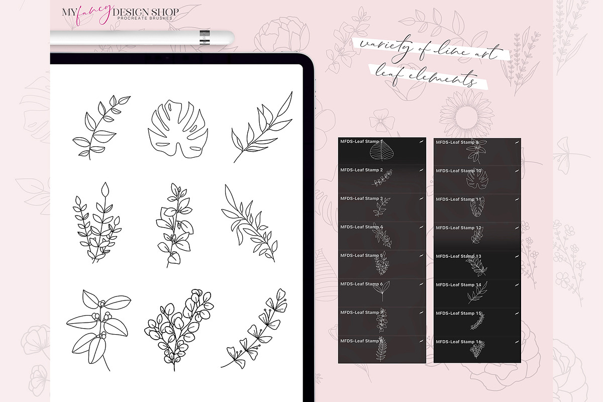 Procreate Floral Line Art Stamp Set, a Brush Add-On by My Fancy Design Shop (Photo 3 of 10)