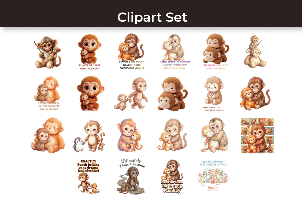 2-in-1 Punch Baby Monkey Clipart, an Animal Illustration by InkyQueenArt (Photo 6 of 8)