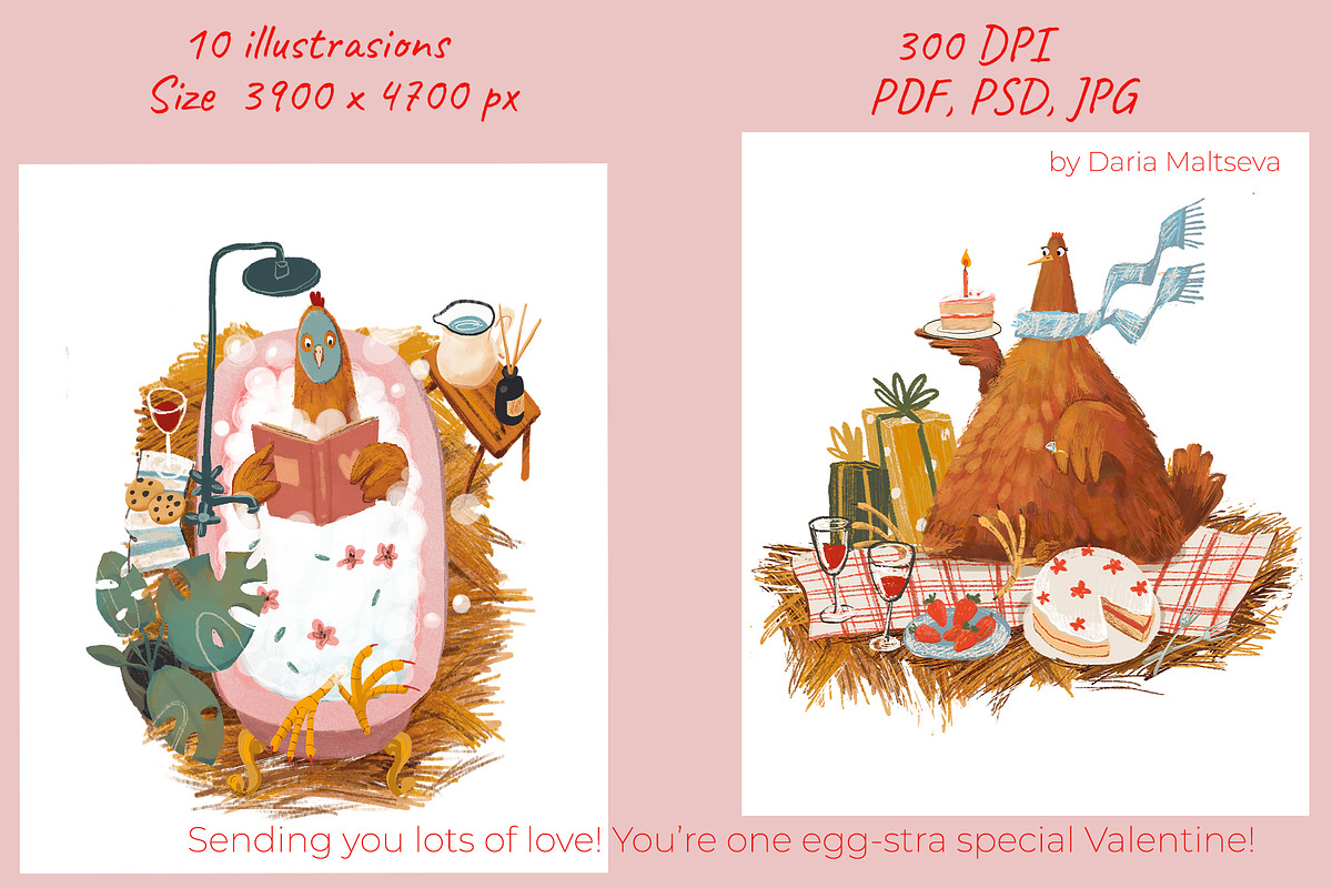 Valentine’s Day Happy Hen Illustrati, a Decorative Illustration by Dashnpro (Photo 2 of 8)