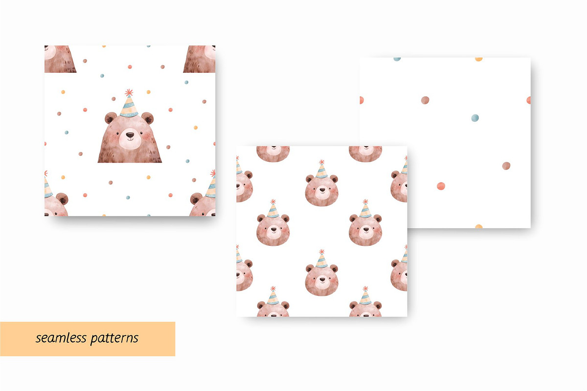 Watercolor Birthday Bear, a Decorative Illustration by MilaCreator (Photo 3 of 6)