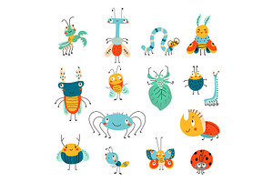 Cute Insects Doodle Style. Isolated