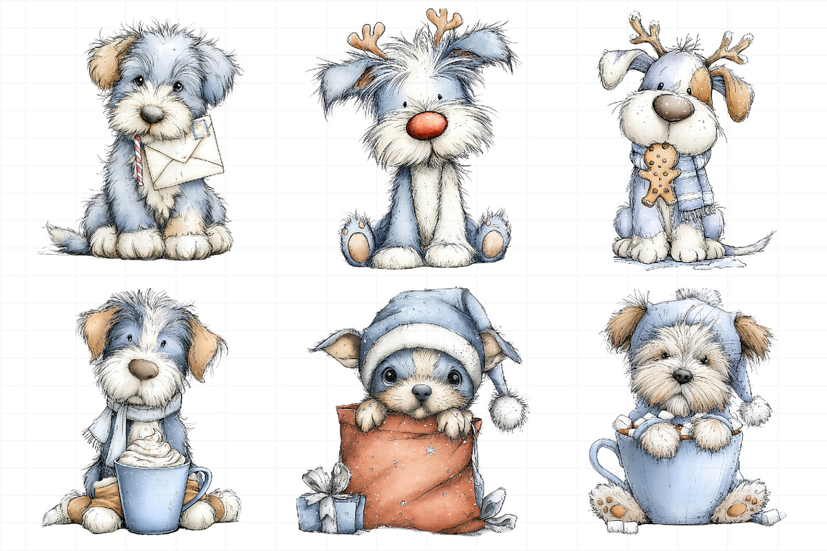 Cute Christmas Fluffy Dogs Clipart, an Illustration by Daily.Designs (Photo 4 of 5)