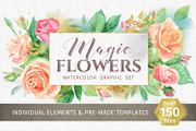 Magic flowers. Watercolor set., a Texture Illustration by LeiaSW (Thumbnail 1 of 9)