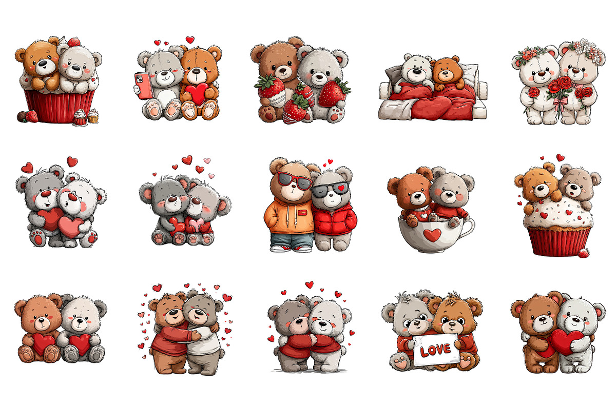 Valentine Bear Couple Clipart, an Illustration by DreamArtGraphic (Photo 4 of 4)