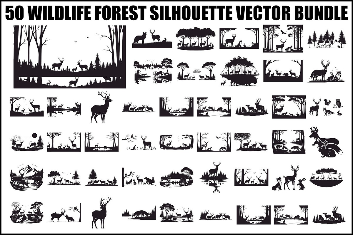 Wildlife Forest Silhouette Vector Bu, an Illustration by Designs_River (Photo 1 of 51)