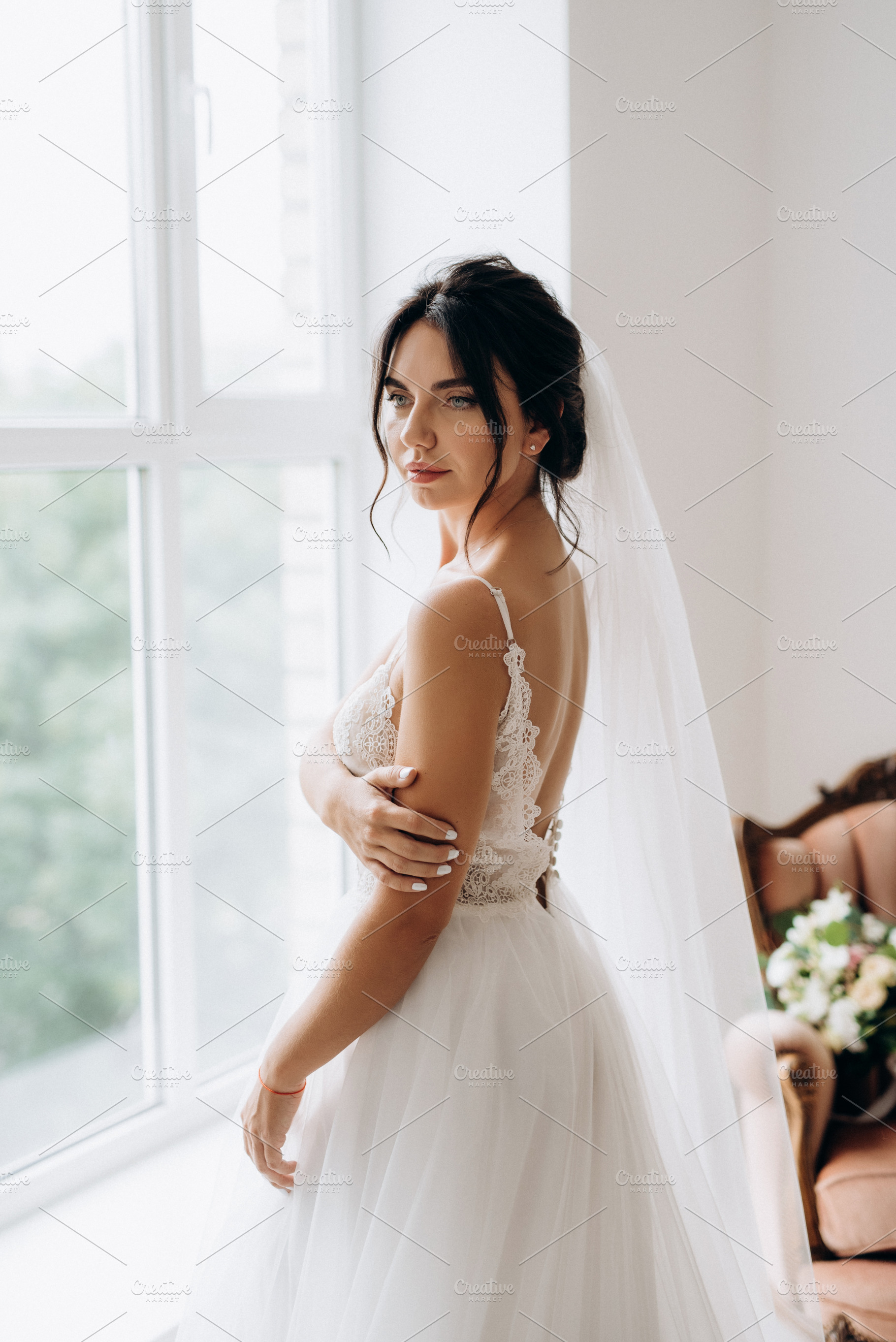 portrait of a bride in the morning before the wedding, a Person Photo by Weddings, People, Travel