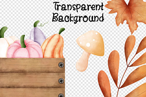 Watercolor Autumn Elements Clipart.