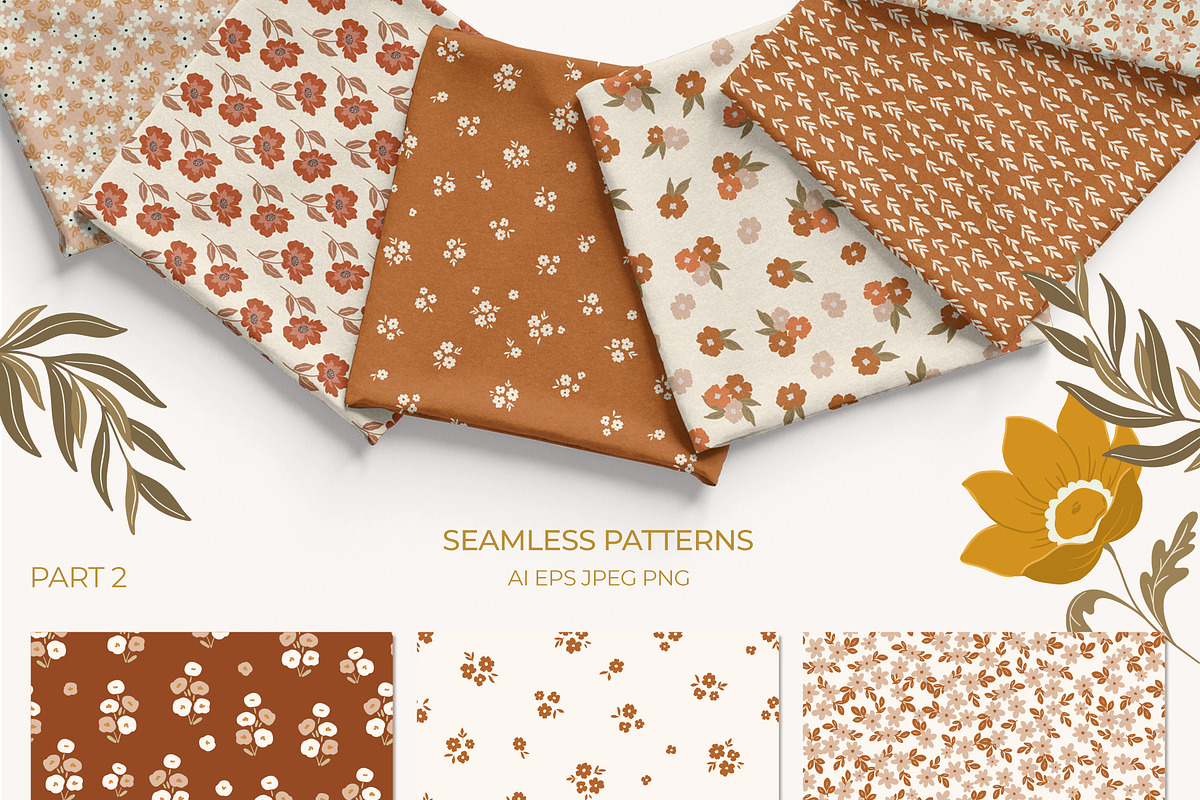 Warm Florals pattern & clipart, a Pattern Graphic by Cozy pattern shop (Photo 5 of 11)