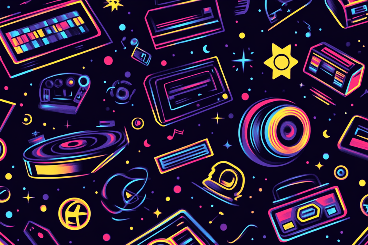 Retro 80s Neon Musical Vibes, a Background Graphic by Printable Treasure (Photo 3 of 6)