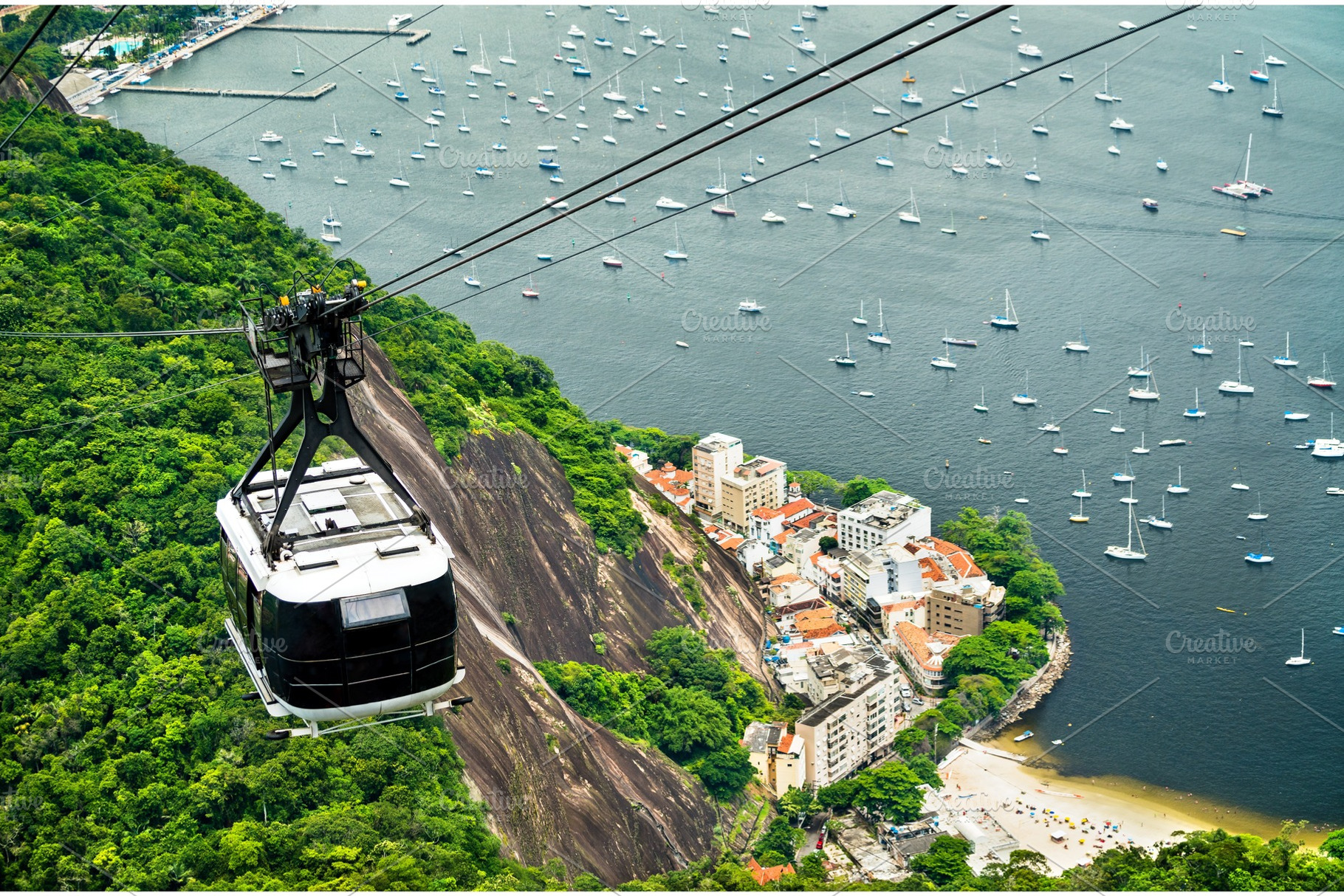 Gondola for sugarloaf mountain in stock photo containing rio and de, a Transportation Photo by Leonid Andronov