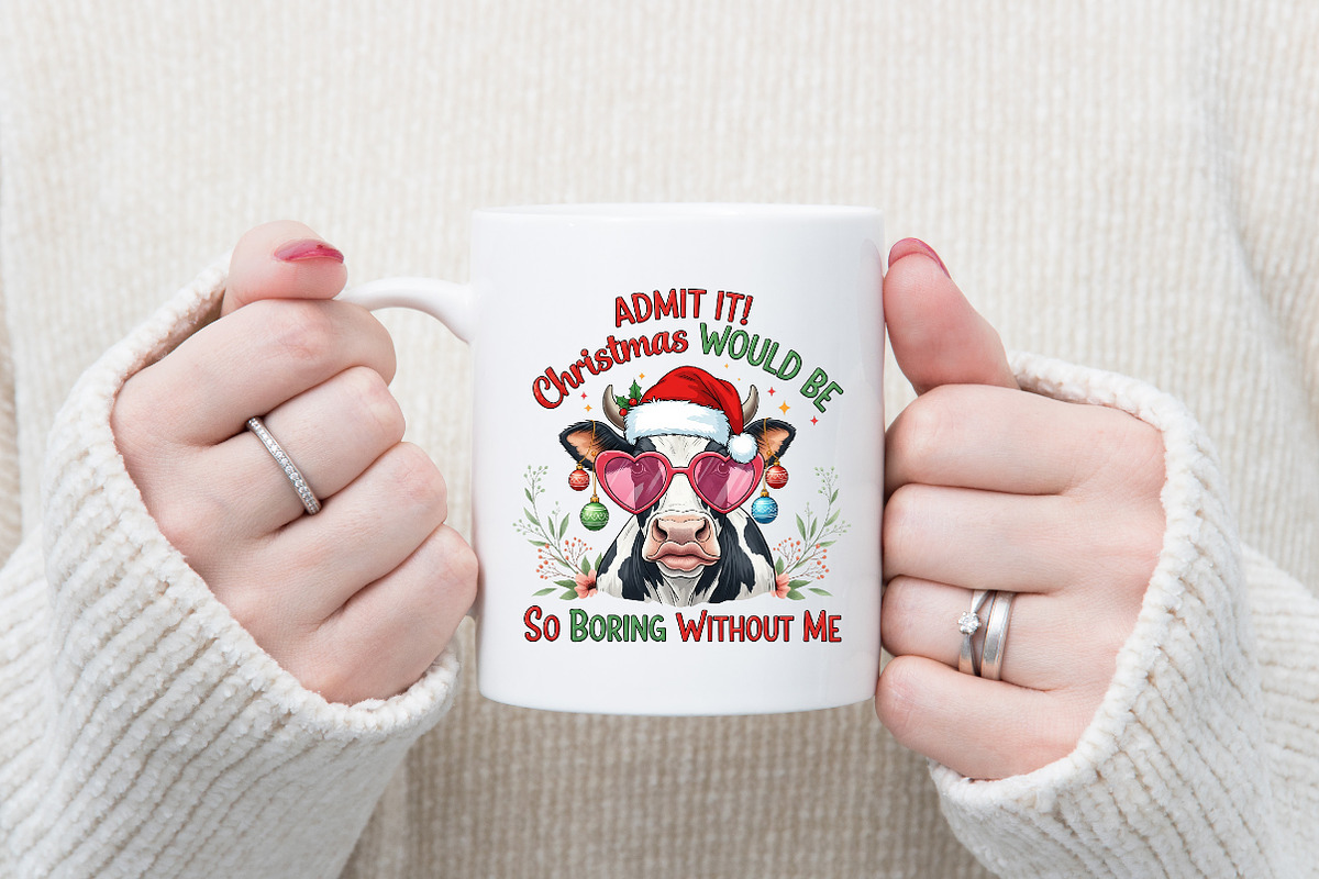 Vintage Christmas Farm Cow PNG, an Illustration by Designking (Photo 3 of 4)