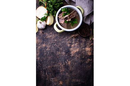 Boiled bone broth or bouillon with