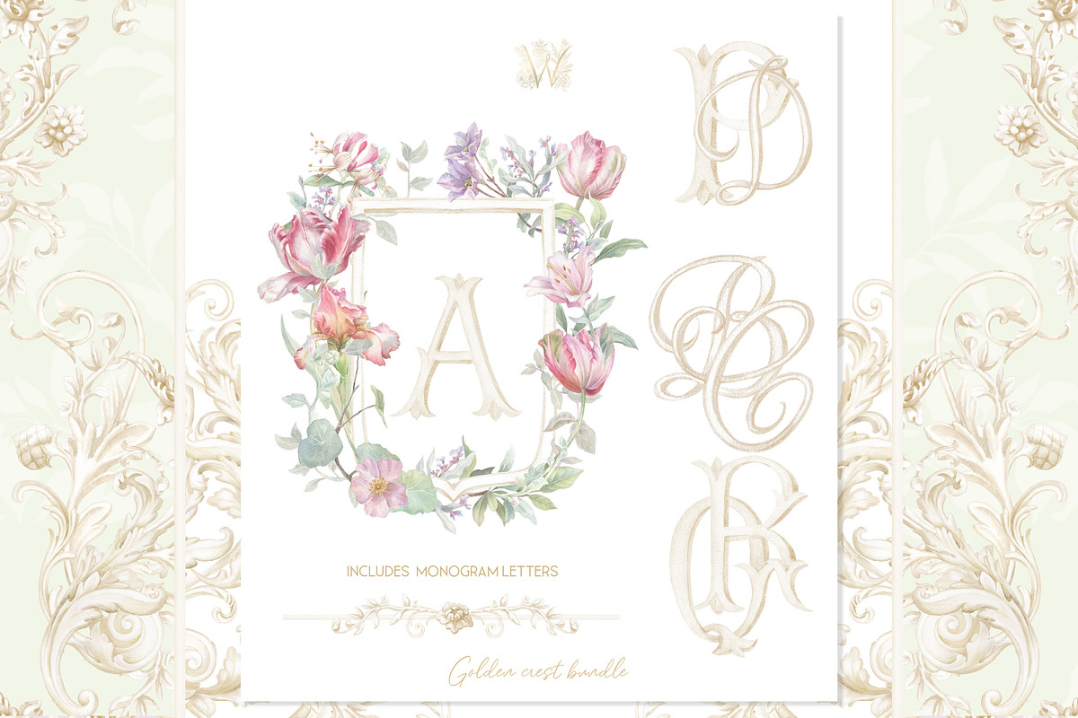 Floral Wedding Crest Png watercolor, a Decorative Illustration by WonderWonder (Photo 6 of 6)