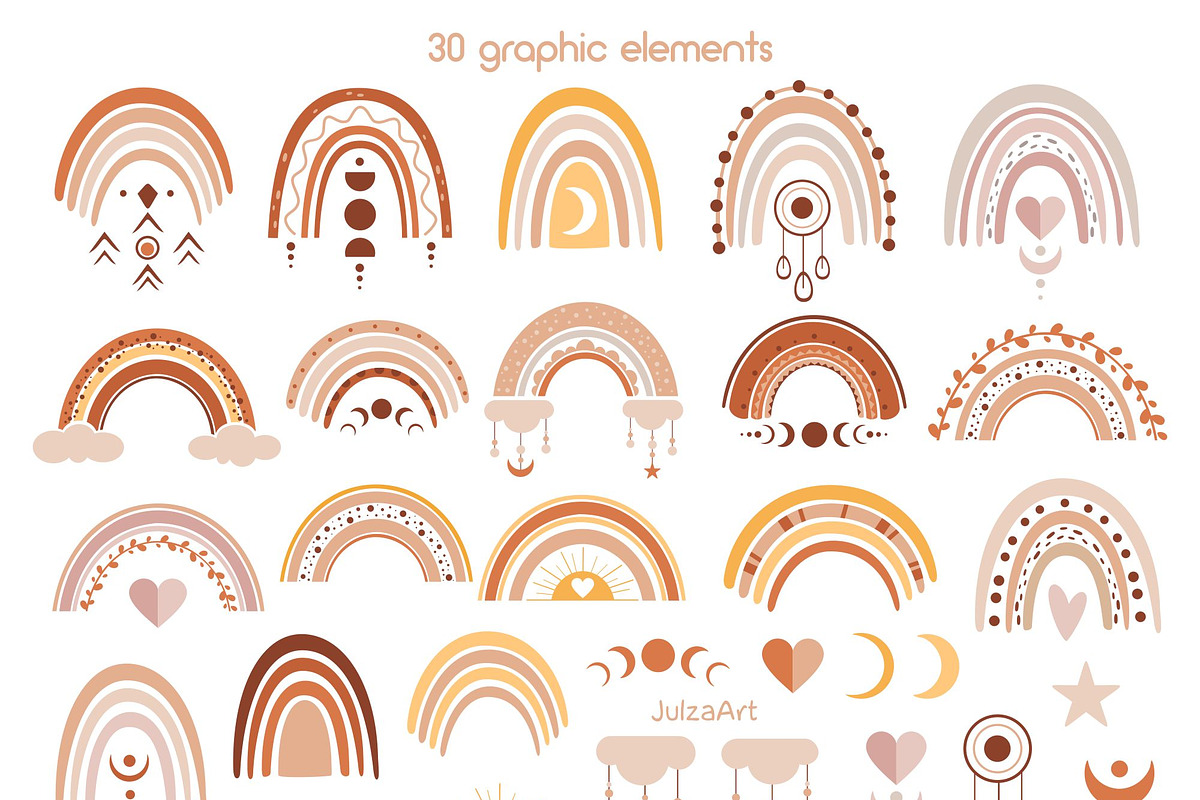 Rainbow clipart & patterns, an Object Illustration by JulzaArt (Photo 2 of 9)