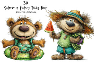 Summer Funny Teddy Bear Clipart, an Illustration by OK Design
