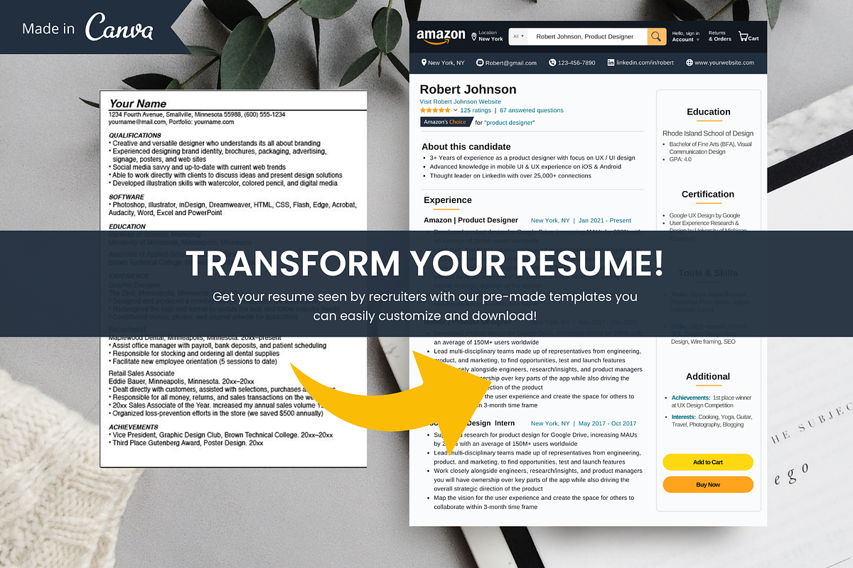 AMAZON Resume Template 2026 ATS CV, a Resume Template by ...