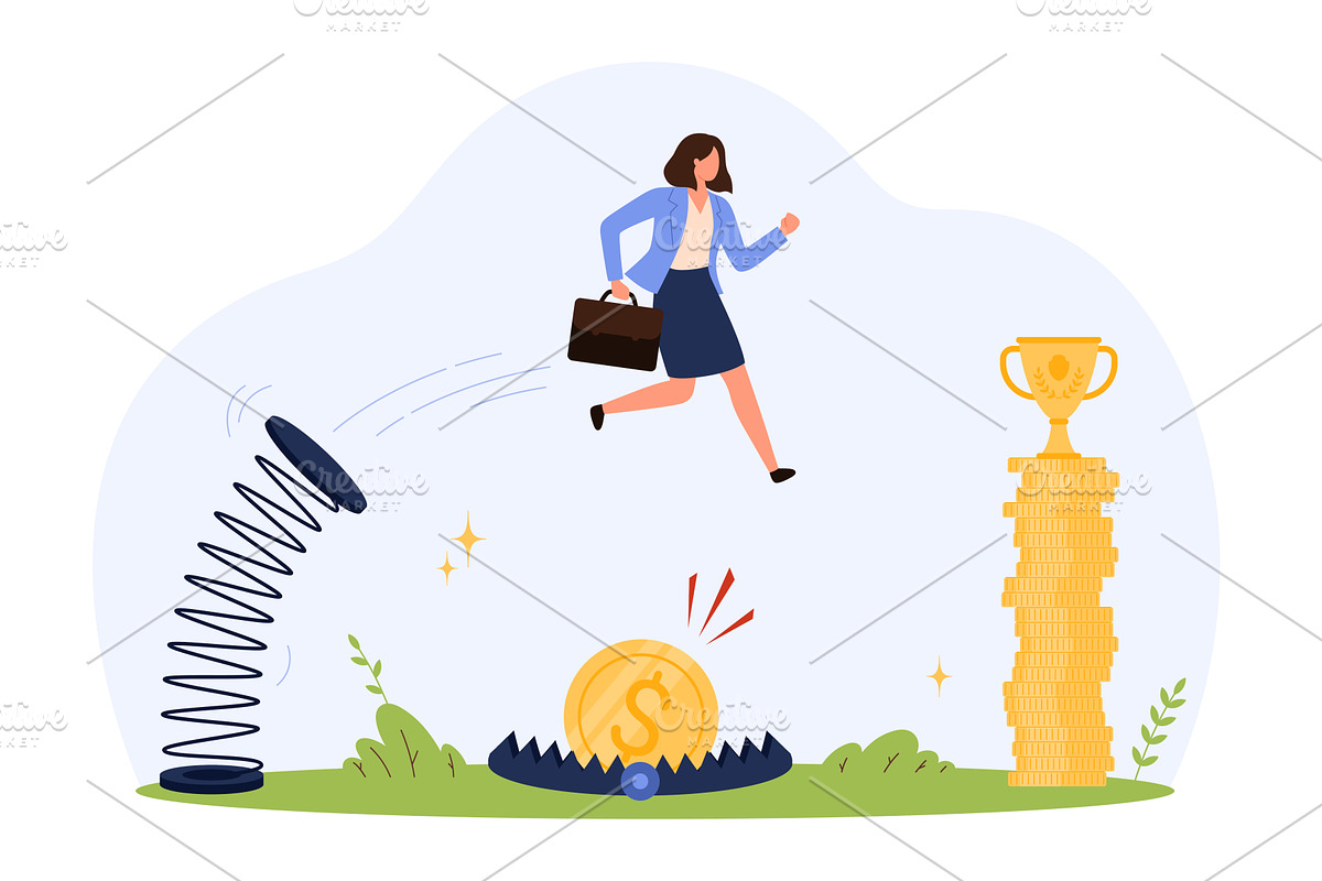 Businesswoman Overcoming Obstacles, a Person Illustration by Flashvector