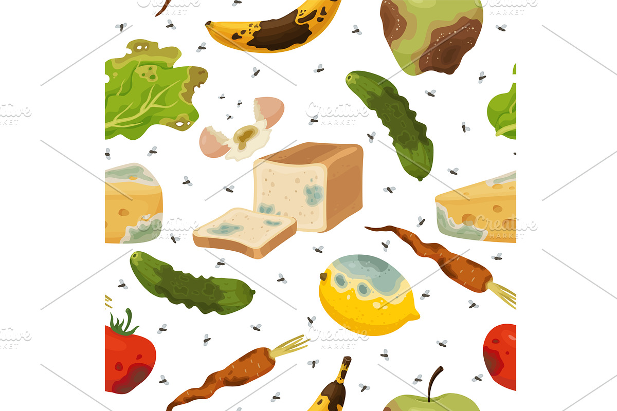 Spoiled and smelly food seamless, a Food Illustration by Vectorbuum