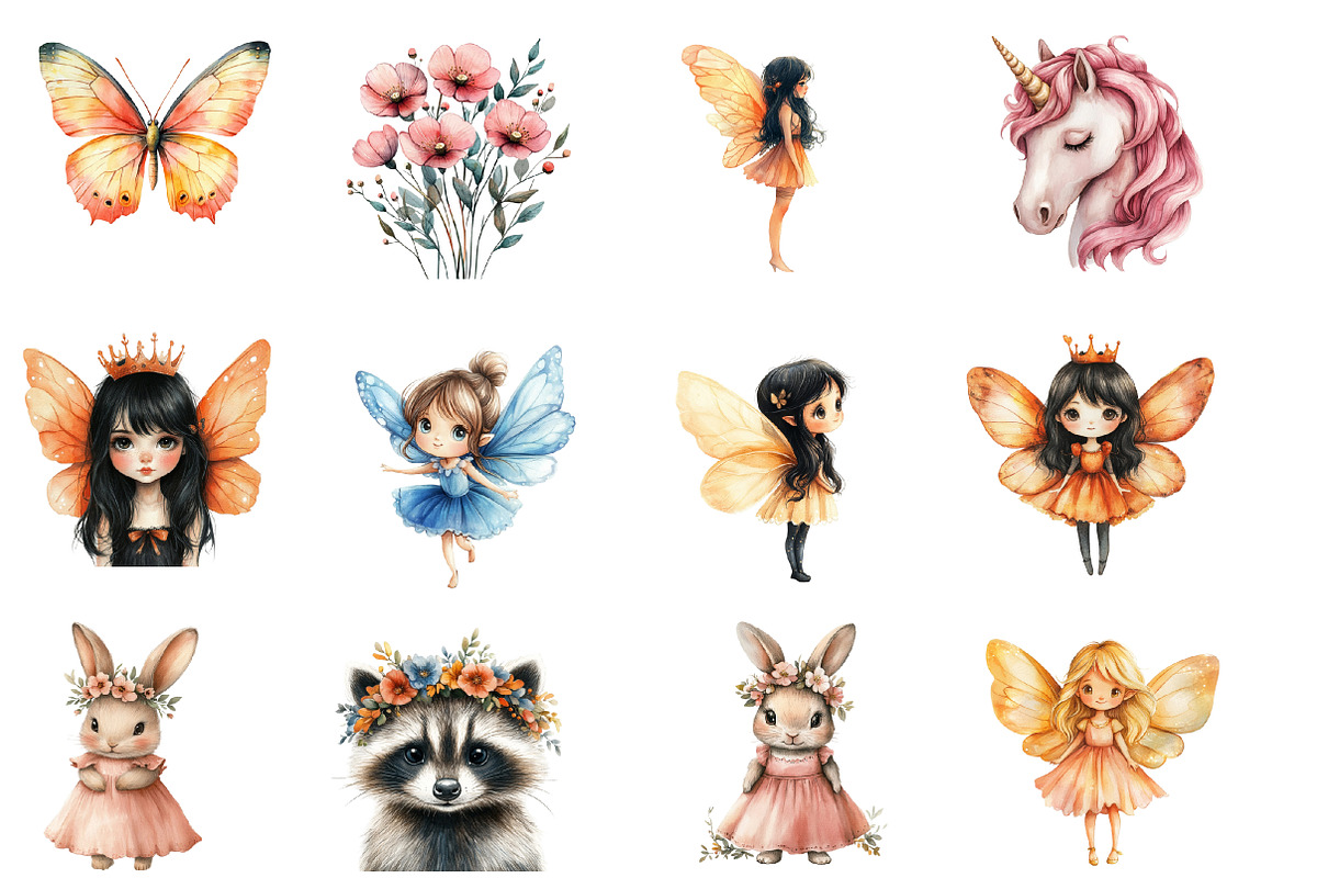 Watercolor Woodland Fairy Clipart, an Illustration by Designworld (Photo 2 of 6)