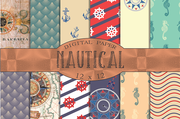 Nautical patterns, digital paper preview 5