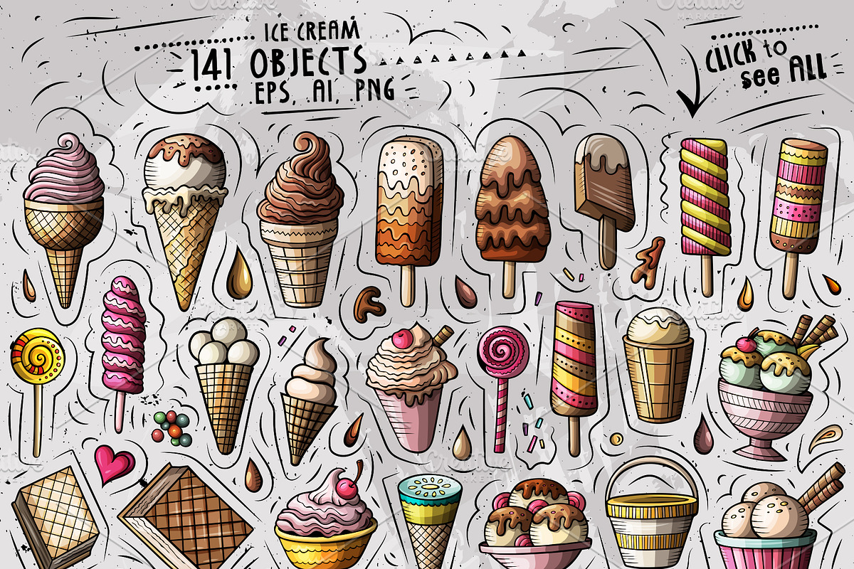 Ice Cream Cartoon Doodle Big Pack, a Decorative Illustration by BALABOLKA (Photo 3 of 11)