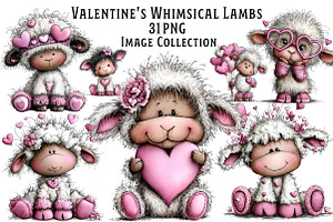Valentine's Whimsical Lambs Clipart, an Illustration by Dream Creation
