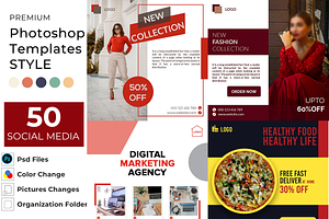50 SOCIAL MEDIA TEMPLATES PHOTOSHOP, a Social Media Template by DigitAuras
