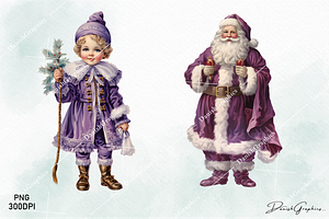 Purple Christmas Watercolor Clipart