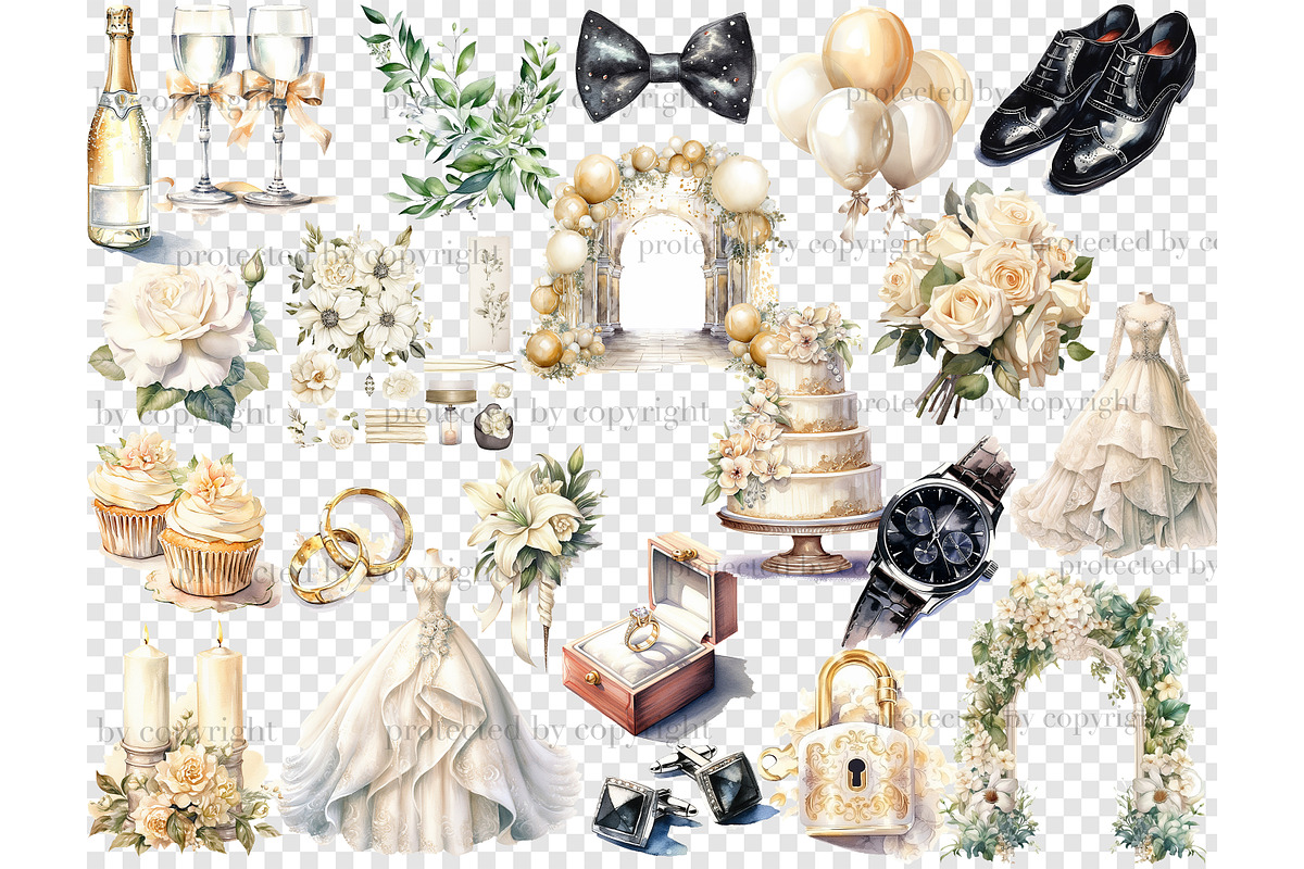 Watercolor Wedding Clipart Bundle, a Decorative Illustration by GlamArtZhanna (Photo 6 of 7)
