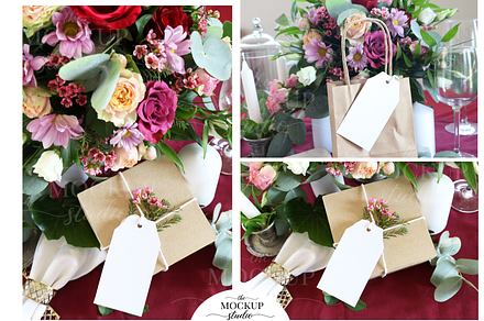 Burgundy Floral Gift Tag Mockup