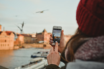 Girl take pictures with phone       