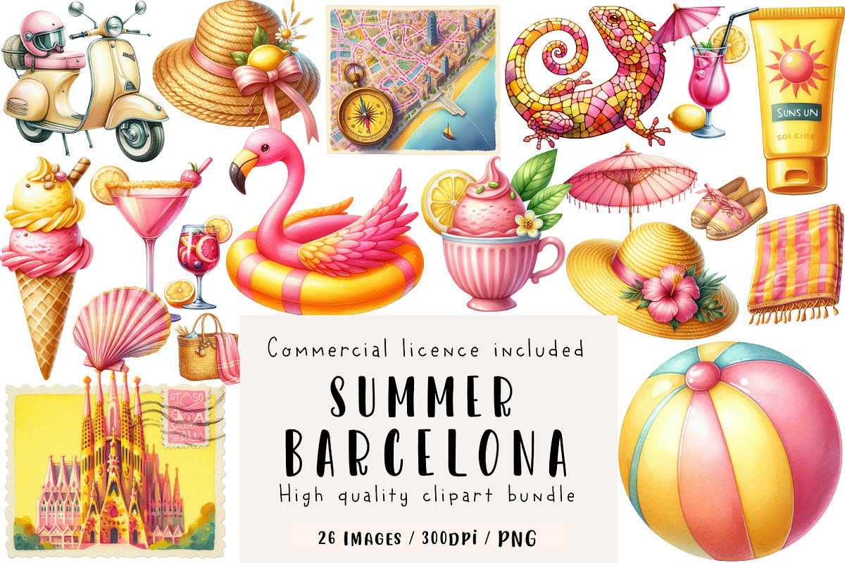 Summer in Barcelona Clipart, an Illustration by CreationArt (Photo 1 of 5)