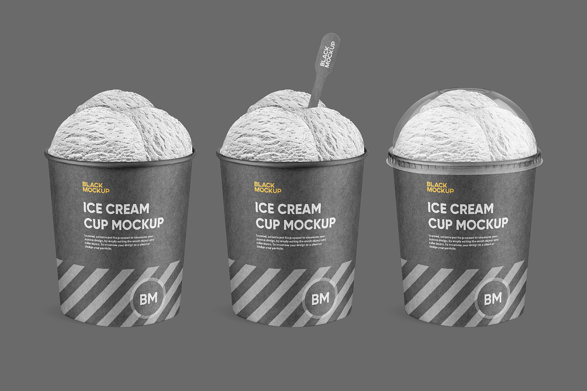 Ice cream cup mockup set, a Cups & Container Mockup by BlackMockup (Photo 6 of 10)